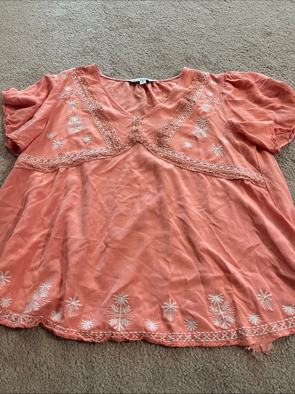 DAVI & DANI Coral Embroidered V-Neck Boho Blouse